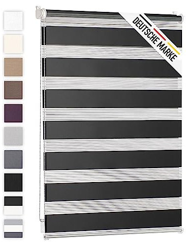 Blumtal Doppelrollo 120 x 130-155cm - Klemmfix Rollo, Rollos für Fenster ohne Bohren, Klemmrollo für Fenster & Türen, Seitenzugrollo, Schwarz
