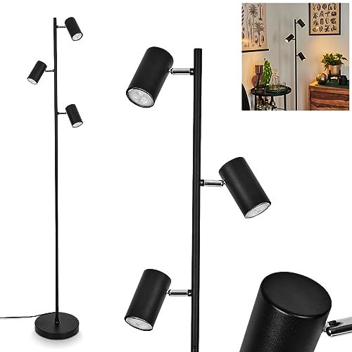Stehleuchte Javel, 3-flammige Stehlampe aus Metall in Schwarz/Chromfarben mit verstellbaren Schirmen, 3 x GU10, mit Fußschalter am Kabel, ohne Leuchtmittel