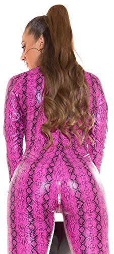 Koucla Combinaison longue avec fermeture éclair brillante au look mouillé, Rose, S