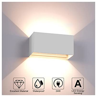 24W LED Wandleuchte Innen/Außen LED Wandleuchte Aussen 3000K Außenlampe Mit Einstellbar Abstrahlwinkel Wandlampe Außenleuchte Wasserdicht IP65 Wandbeleuchtung Warmweiß (Weiß)