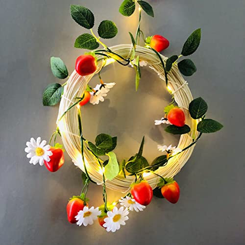 Riaxuebiy 2 Sätze Künstliche Erdbeere Lichterketten 20 LED Erdbeere Feenlampe Batterie Angetrieben für Weihnachten Urlaub Party Dekoration (Erdbeere Lichterkette, 2 Sätze)