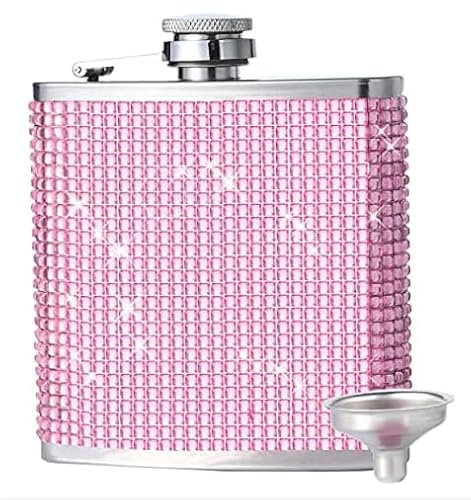 Flasque pour femme - Petite flasque carrée - Diamant - 180 ml - Avec entonnoir - Portable - En acier inoxydable - Pour la randonnée, l'escalade, la pêche, le camping
