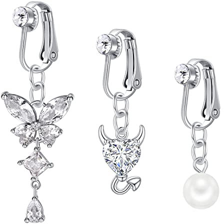 vcmart 3stk Clip On Bauchnabelpiercing Fake Bauchpiercing Rings Chirurgenstahl Falsche Faux Piercing Bauchnabel