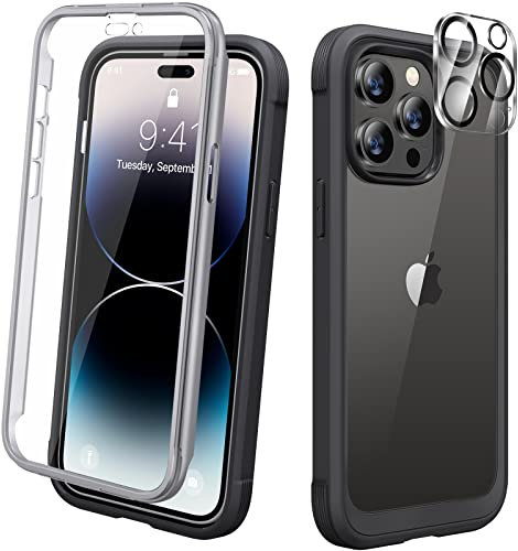 Diaclara Designed for iPhone 14 Pro Max Case, Full Body Rugged Case with Built-in Touch Sensitive Protector, with Camera Lens Protector for iPhone 14 Pro Max 6.7 (Black)
