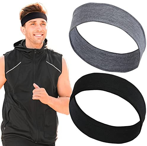 BETESSIN 2Pcs Haarband Sport Yoga Anti-Rutsch Stirnband Unisex Schweißband Kopf Elastisch Leicht Kopfband Damen Herren Laufen Fitness Gym Headband Schwarz Grau