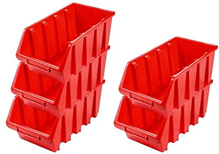 PROREGAL SuperSparSet 5x Sichtlagerbox 4 | HxBxT 15,5x20,4x34cm | Rot | Sichtlagerbehälter Sichtlagerkasten Sichtlagerkastensortiment Sortierbehälter Stapelbehälter