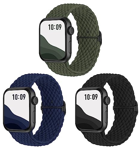 Joehwerr Solo Loop,Paquete de 3 correas trenzadas compatibles con Apple Watch de 1.49, 1.57, 1.65, 1.73 y 1.73 pulgadas, 1, 38/40/41mm