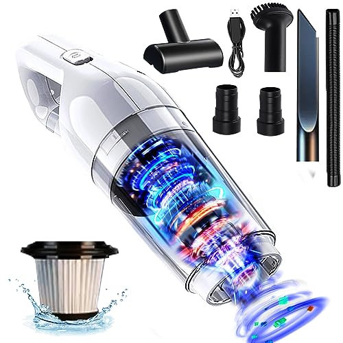 Handstaubsauger, 15000Pa Handstaubsauger Akku Beutellos Nass Trocken Testsieger, Autostaubsauger 120W Kabellos Handsauger Mini Staubsauger für Auto, Haus, Tierhaare ,Waschbarer Filter ,Weiß[Stark A+]