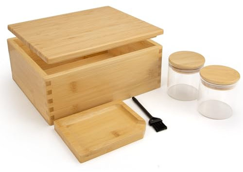 Viking Factory Bambus-Boxen-Tablett-Set, dekorative Box, für die Aufbewahrung zuHause-wendbares Tablett, und alle Zubehörteile(24 * 20 * 11CM)