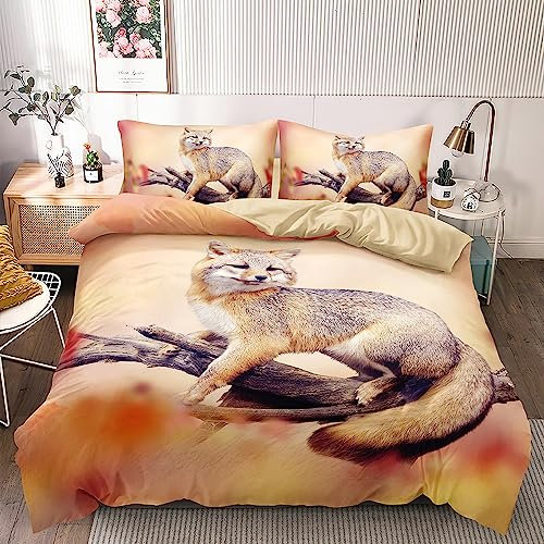 Holiyjog Fuchs Bettwäsche-Set, Queen-Size-Größe, Kamelfarben, Bettbezug-Set, Tiere, niedliche Fuchs-Bettwäsche für Jungen und Mädchen, Schlafzimmer-Dekor