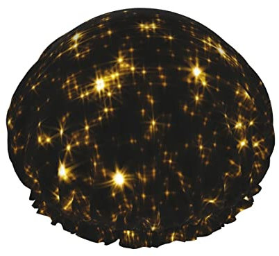 Gold Black Shower Cap Double Layers Waterproof Bath Shower Hat Reusable Elastic Hair Cap for Women Ladies Men