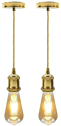 LEDSone Adjustable Vintage French Gold Pendant Light Fixture 4x7cm Lamp Holder Max 95cm Hanging Wire Easy Fit Ideal for Living, Dining, Kitchen and Retro Inspired Interiors