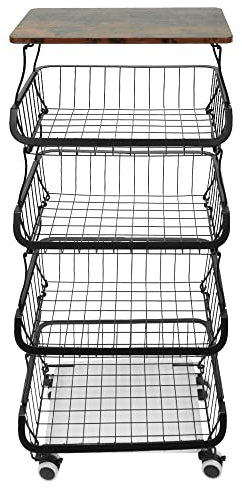 HUOLE Panier de Fruits et Legumes avec Roues, Support Utilitaire de Panier de Fruits Roulant empilable à 5 Niveaux, Panier a Legumes pour la Cuisine, Garde-Manger,Les Toilettes 40 * 30 * 94cm