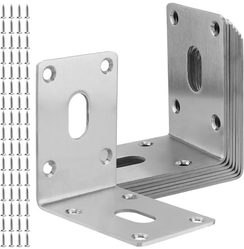 ZOENHOU 8 Stück Winkel 70 x 70 x 49 mm, Winkelverbinder, Winkelverbinder Edelstahl, Lochwinkel, Montagewinkel, Mit 64 Schrauben, für Schränke, Regale, Garderoben, Werkbänke, Silber