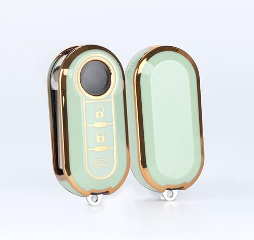 SILVERLIN Car Key Cover Soft TPU Case Full Protection for Fiat 500L Brava Bravo Doblo Ducato Fiorino Punto Panda Palio Qubo Scudo Sedici Stilo Lancia Key Fob (Golden Edge Green)