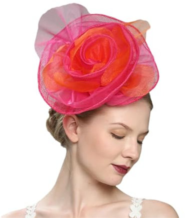 Niiyyjj Sinamay Fascinators für Frauen, Stirnbänder, Fascinator, Hüte für Frauen, Hochzeit und Kirche, Derby-Hut, Fuchsia und Orange, Einheitsgröße
