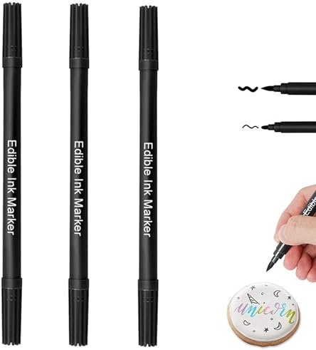 HZSZJMN 3pcs Black Edible Markers, Black Icing Pen for Fondant, Black Edible Pen, Baking Paintbrush for DIY Fondant Cakes Frosting Easter Eggs Party Decorating Drawing Writing