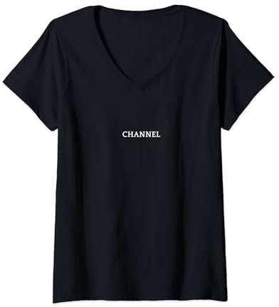 CHANNEL Englisch Wort Bekleidung T-Shirt mit V-Ausschnitt