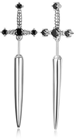 GTHIC Edelstahl Gothic Schwert Ohrringe für Männer Frauen Vintage CZ Dolch Schmuck Geschenk, Silber/Schwarz
