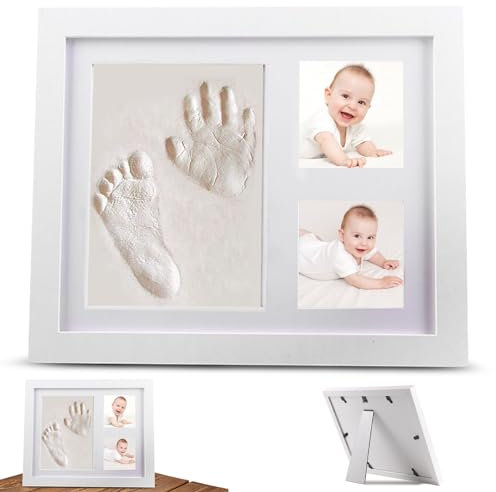 SHRADS baby fussabdruck set, Baby Fußabdruck Bilderrahmen, Fotorahmen mit Hand und Fußabdruck, Mit Fotorahmen aus Massivholz, perfekt für Kinderfotoalben, Souvenirs, Raumwanddekorationen