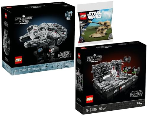 Lego 3er Set: 75375 Millennium Falcon, 75329 Death Star Trench Run Diorama & 30680 AAT