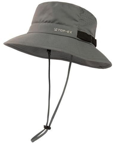 TOP-EX Kühlender Fischerhut Herren Atmungsaktiv UV-Schutz Sonnenhut Damen Sommer Outdoor Hut mit Breiter Krempe Faltbar Safari Hut Grau L