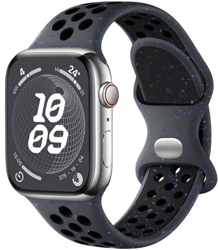 Upeak Sport Strap Compatible with Apple Watch Strap 45mm 44mm 42mm 49mm, Breathable Recycled Silicone Colorful Flakes Band, for iWatch Strap Ultra 2 SE Series 9 8 7 6 5 4 3 2 1, L, Charcoal/Black