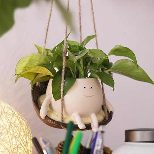 Hanging Swing Sedia Fioriera Pot Smile Face Plant Vaso per piante da interni all'aperto, graziosi vasi di fiori per collana di perle succosa, per la festa della mamma, compleanno, Natale