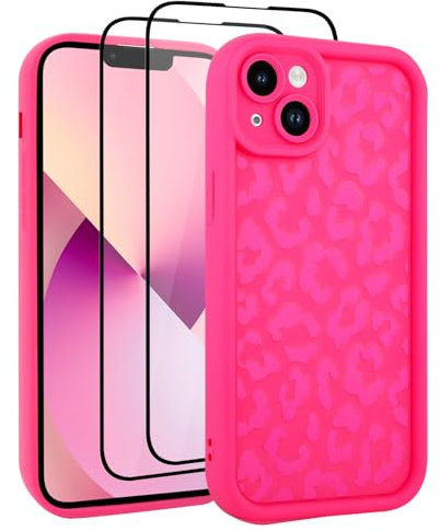 UZEUZA Compatible with iPhone 13 Case, Cheetah Print Shockproof Soft TPU Protective Case for Women Girls, Slim Anti Scratch Leopard Case for iPhone 13 6.1 Inch, Hot Pink
