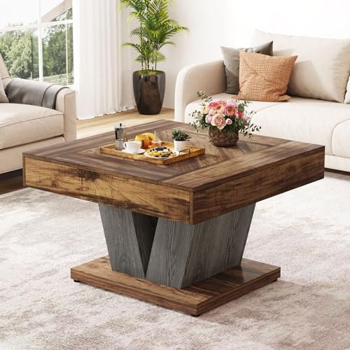Tribesigns Quadratischer Couchtisch, Holz-Mitteltisch für Wohnzimmer, 80 cm, moderner Cocktail-Tee-Akzenttisch, rustikales Braun und Schwarz