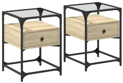 vidaXL Nachttisch 2 STK., Nachtschrank mit Glasplatte Stauraum, Nachtkonsole Nachtkommode für Schlafzimmer, Beistelltisch, Sonoma-Eiche Holzwerkstoff