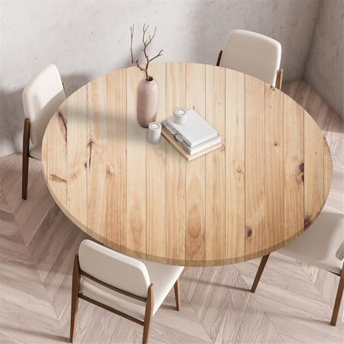 Odot Waschbare Elastische Runde Tischdecke 3D Holzdruck - Anti-Tear Wischbare rutschfeste Rund Tischdecken Abwaschbar Abwischbar Tischtuch für Dekoration Kaffee Garten Party (120cm,Planke)