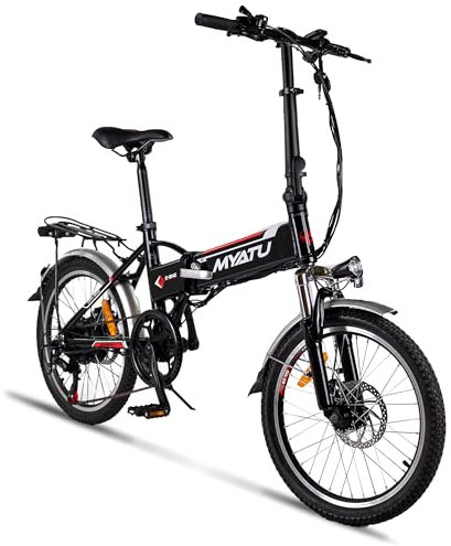 Myatu Bicicleta eléctrica Plegable, Batería de 36V 10.4Ah Alcance hasta 65km, 7 Marchas, Máx. 25KM/H, Motor 250W para Adultos