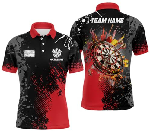 Personalisierte rote 3D-Dartboard Herren & Damen Polo & Quarter-Zip Shirts - Individuelle Darts-Trikots T1498