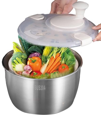 Centrifuga per insalata in acciaio inox, per uso alimentare, centrifuga per insalata, per verdure, frutta ed erbe aromatiche