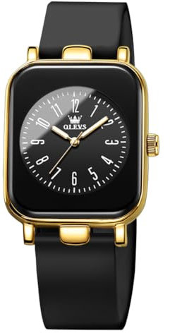 OLEVS Damenuhr Casual Quadratisch Minimalistische Armbanduhren Leuchtende Wasserdicht Silikon Gurt Leichte Quarzuhr für Damen