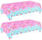 Calkkrer Pack of 2 colourful plastic tablecloths, pink party tablecloth with candy design, tablecloth for birthday, girls table decoration, children's wax tablecloth for baby shower