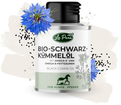 LaPura Bio Schwarzkümmelöl für Hunde & Pferde - für glänzendes Fell & gesunde Haut, unterstützt Immunsystem & Verdauung, 100% natürlich, kaltgepresst, Barföl 100 ml