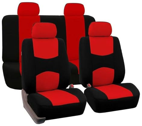MaKeMoney 9 Stück Auto Sitzbezüge FüR F-ord Fiesta’09 MK7 2011 2012 2013 2014 2015 2016 2017, Vorne und Hinten Sitzbezügesets Autositz Innenraum Zubehör, H/Red