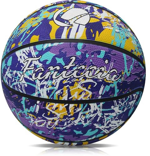 Fantecia Basketball Größe 5 mit Pumpe, Street Training Basketball für Anfänger, Jugendliche und Erwachsene (Gummi/Graffiti)