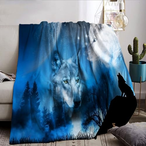 NPCEED decken Wolf Motiv 3D Kuscheldecke Flanell Fluffy Blanket (130x150cm, B)