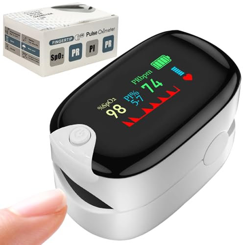 Saturimetro da dito - Pulsossimetro da dito - Saturimetro Professionale SpO2 da dito con display a LED,Cardiofrequenzimetro misuratore ossigeno da dito Accurato veloce facile (Bianco)