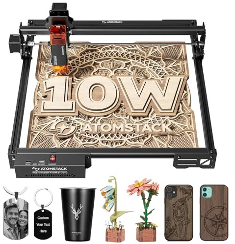 ATOMSTACK 10W Lasergravierer, A10 PRO V2 Laser Cutter, 0.06mm Hochpräzisions-Laser Graviermaschine für Holz und Metall, dunkles Acryl, Glas, Leder