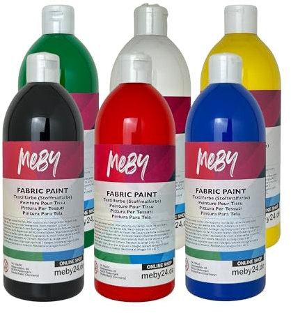 Lot de 6 peintures pour tissu (6 couleurs x 500 ml) - Teinture textile pour tissus clairs, lavable et repassable (6 couleurs)