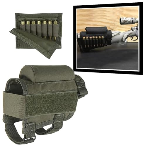 YChoolco Taktisches Wangenpolster aus Nylon, Munitionsbeutel, Airsoft-Jagd- und Schießwangenpolster mit 7-Schalen-Halter for 300 308 Win Mag(Green)