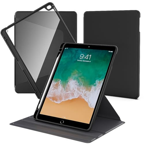 TXWLLIU Funda para iPad 9,7 Pulgadas (6.ª/5.ª Generación, 2018/2017) y iPad Air 2/1 con Portalápices, Rotación de 360 Grados Carcasa con Auto-Reposo/Activación, Negro