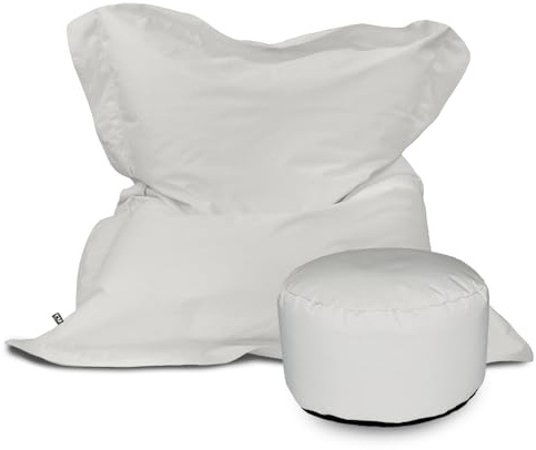 rucomfy Beanbags Giant Indoor/Outdoor Squashy Squarbie Bean Bag. Use as Cushion, Chair or Lounger. Water & UV Resistant 170 x 130cm (Platinum Grey, With Footstool)