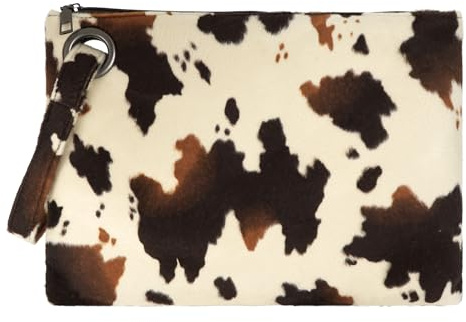 Meliyya Kuhfellmuster Clutch Damen, Elegante Umschlag Handtasche, Kosmetiktasche Geldbörse für Party Abend Alltag, Braun