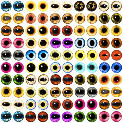ktxaby 100PCS 10mm Glass Dragon Eyes Assorted Colors Glass Cabochon Dome Cat Bird Glass Monster Eyes for DIY Crochet Animals Clay Doll Making Sculptures Props Jewelry Making Findings