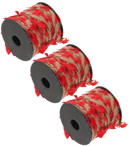 KONTONTY Guirlande 3 Rouleaux 10m de Feuilles D’érable Artificielles Rouges avec Ficelle de Jute, Ruban Vigne Automnale Décorative pour Mur, Guirlande Bohème Fête Halloween Thanksgiving